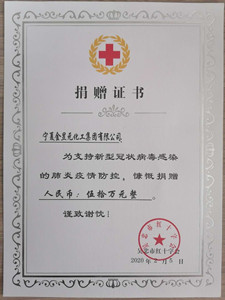 吴忠红十字会颁捐赠证书